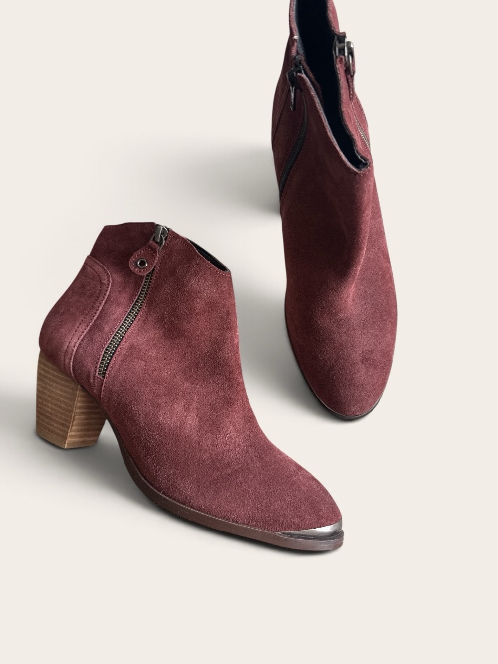 Diba Burgundy Suede Ankle Booties with Block Heel 9 - Picture 2 of 6